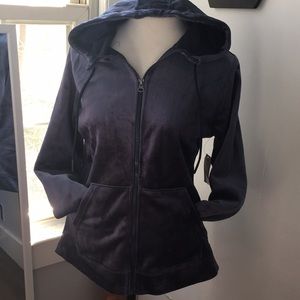 Navy blue velvet zip up